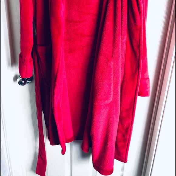 Luxurious Textured Plush Fleece Thick Bathrobe Red - Picture 7 of 8